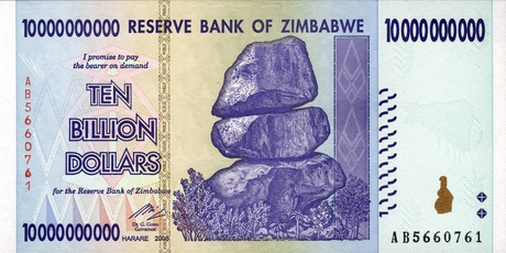 Банкнота в 10 миллиардов долларов Зимбабве